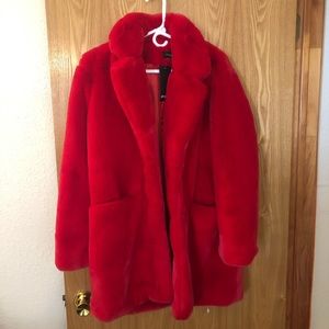 Nasty Gal Faux Fur Red Coat